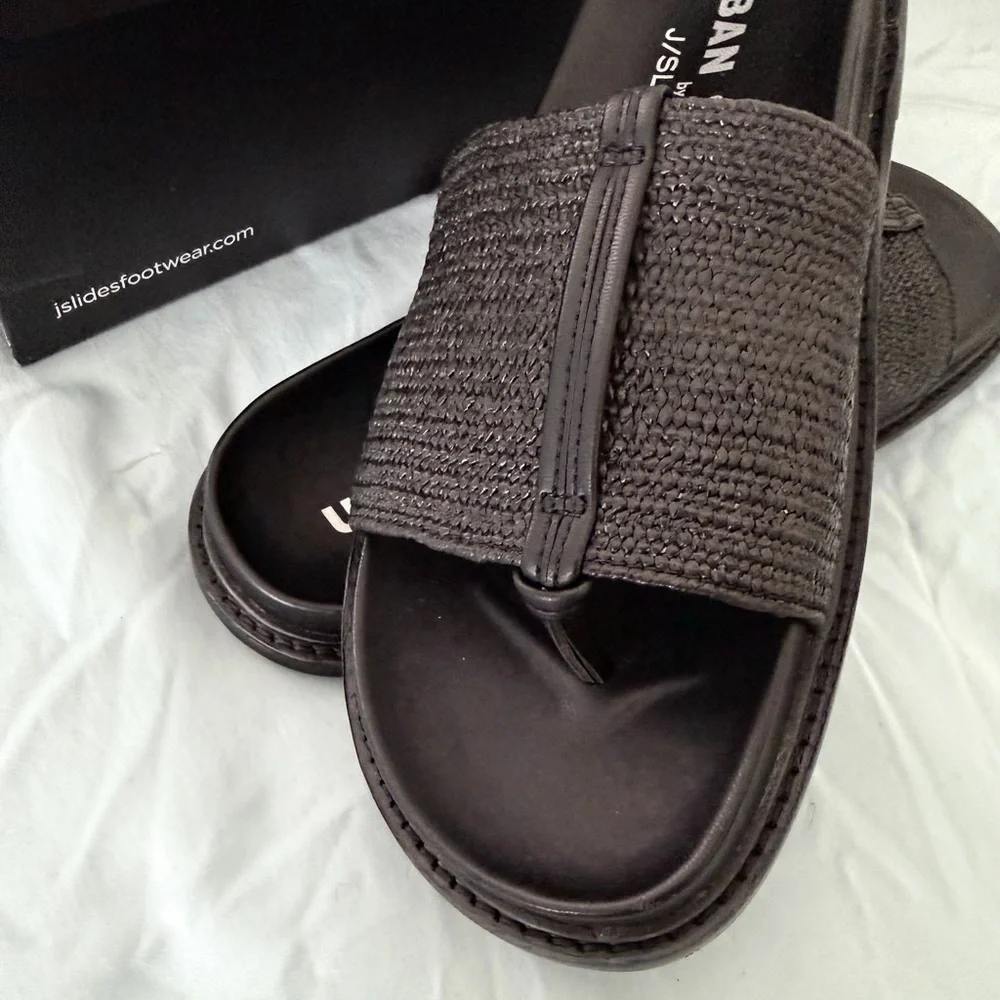 J Slides Black Raffia Sandals - Picture 2 of 5